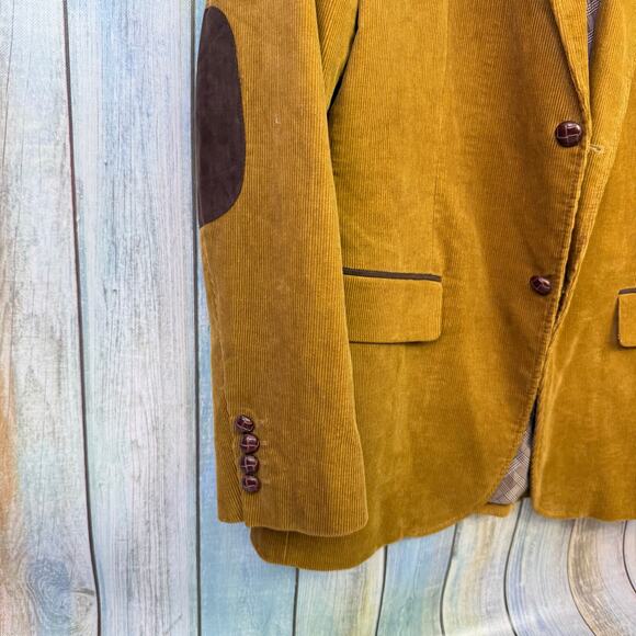 Tasso Elba Corduroy Blazer Tan Camel Medium Sports Coat Leather Buttons Jacket - Picture 3 of 10
